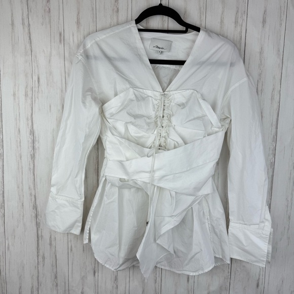 Phillip Lim Long Sleeve Gathered Coset Blouse with Lace-Up Detail - Picture 2 of 6